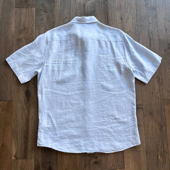 Galeries Lafayette 100% Linen Shirt Size L Light Blue Short Sleeve Summer Button - Picture 4 of 7